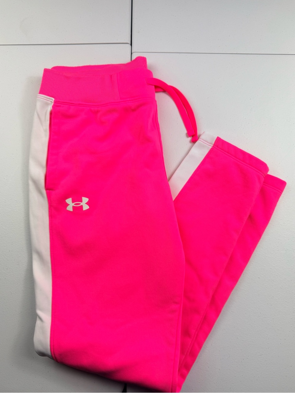 Under Armour Girls Hot Pink Jogger Pants with White Panels